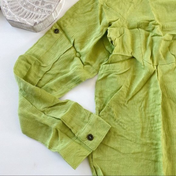 Entro | Vetiver Lace Up Crochet Back Top Lime Green New Crinkle Hi Low Medium - Picture 6 of 13